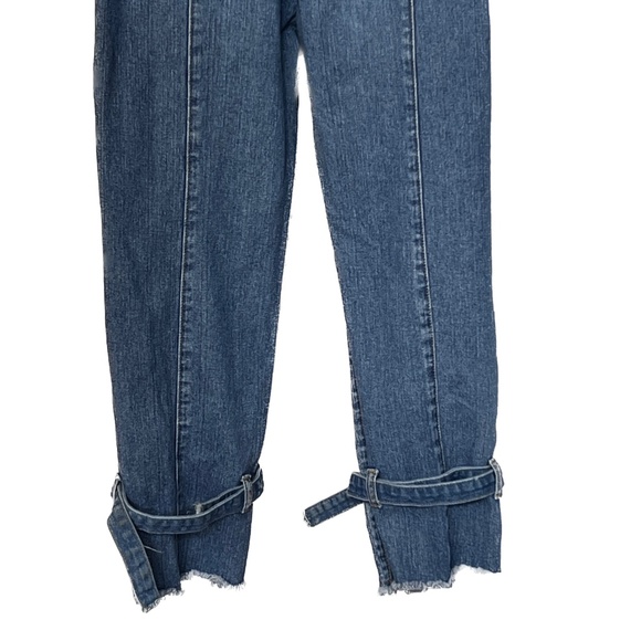 Urban Revivo Jeans Bib Blue Medium Wash Denim Tie Leg Size 12 Belt 100% Cotton - Picture 6 of 9